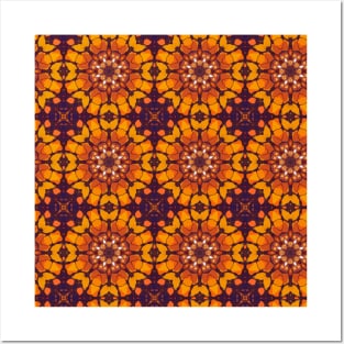 Orange Flower Shapes on Purple Background Repeating Pattern - WelshDesignsTP005 Posters and Art